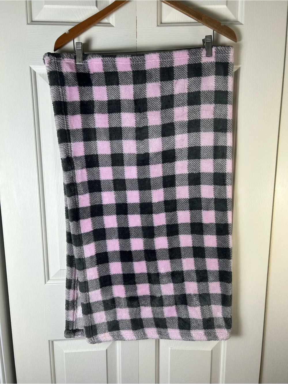 HB Hudson Baby Pink Black Gray Buffalo Plaid Blanket Soft Plush Lovey Thick